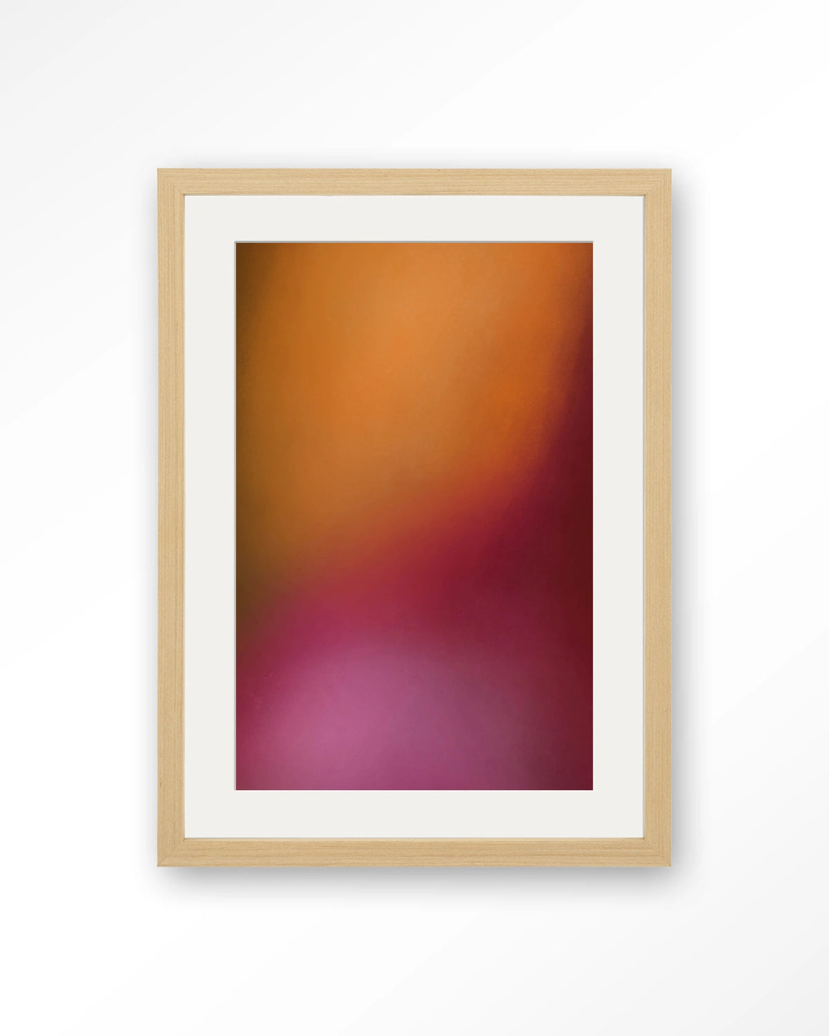 Aurora 1 – abstract verloop in oranje en roze – Art print – Hout naturel + passe-partout