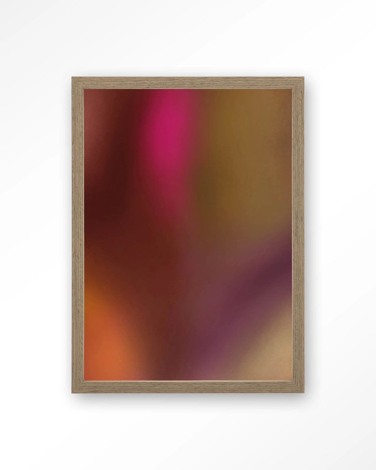 Aurora 2 – kleurverloop in rood en roze – Art print – Hout bruin