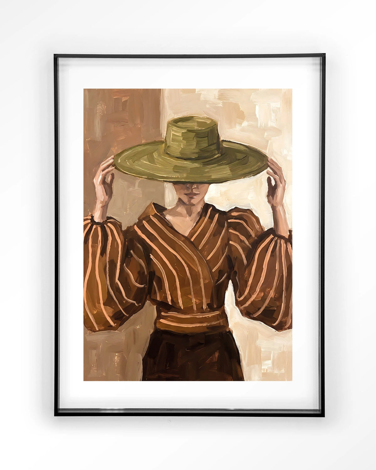 Francesca – vrouw met strohoed – Art print – Acryl zwart