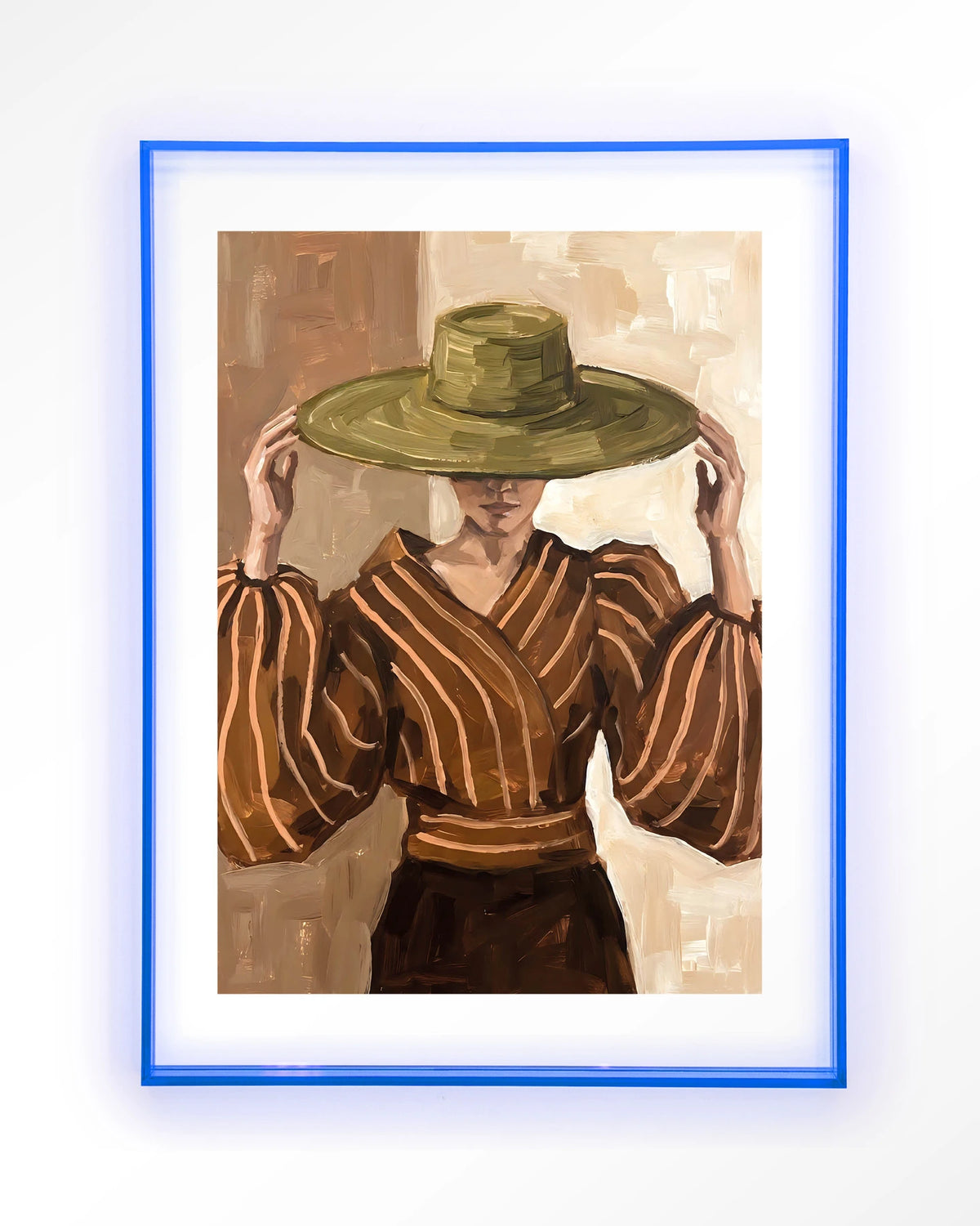 Francesca – vrouw met strohoed – Art print – Acryl lichtblauw
