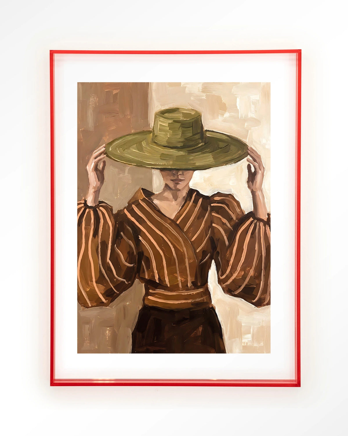 Francesca – vrouw met strohoed – Art print – Acryl roze