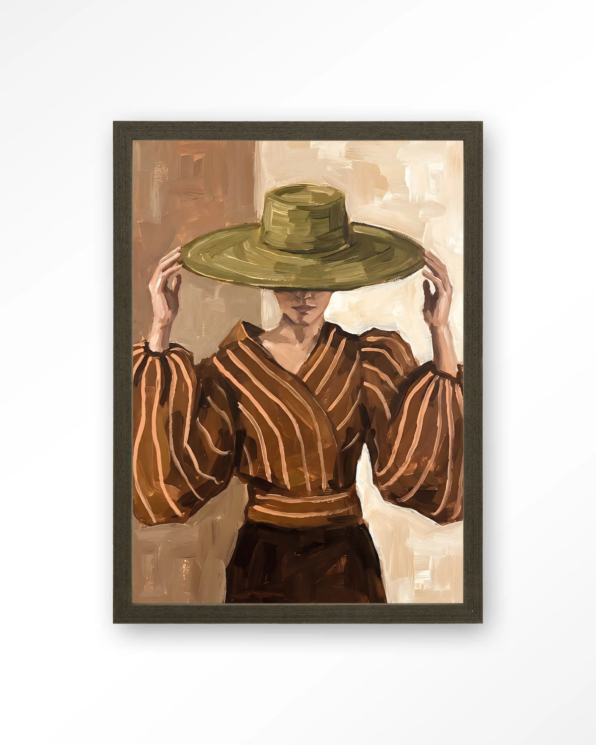 Francesca – vrouw met strohoed – Art print – Hout donkerbruin