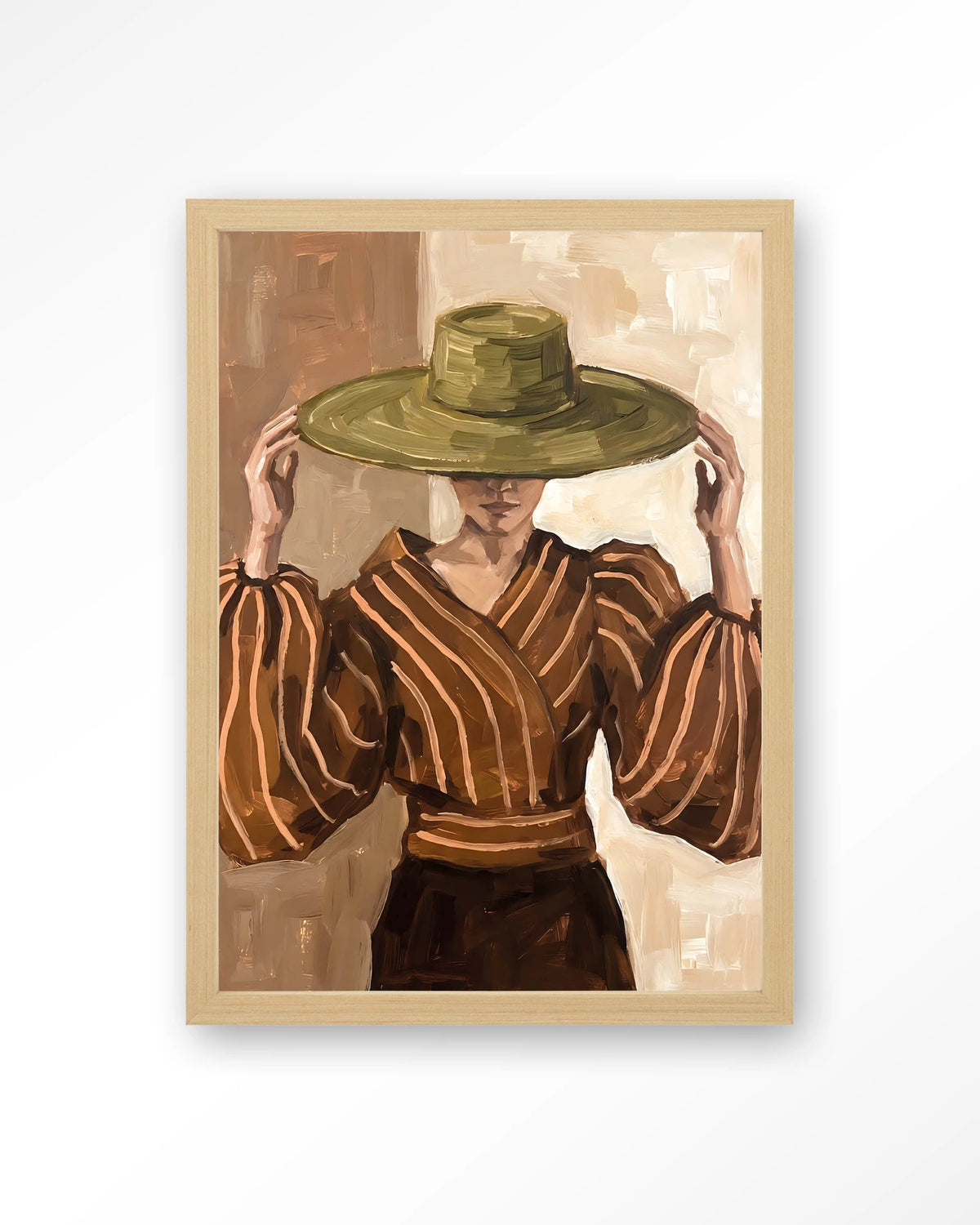 Francesca – vrouw met strohoed – Art print – Hout naturel