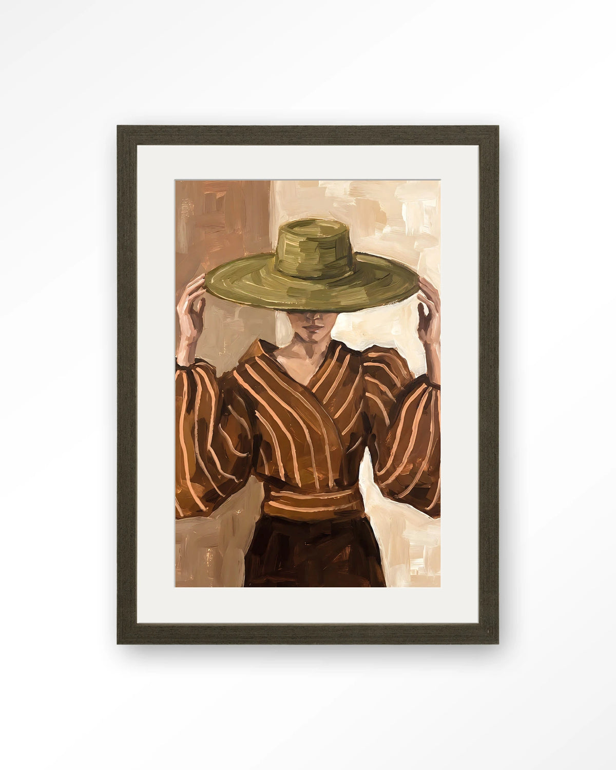 Francesca – vrouw met strohoed – Art print – Hout donkerbruin + passe-partout