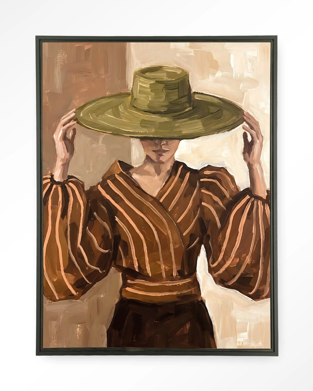 Francesca – vrouw met strohoed – Wandkleed – Floating frame – zwart