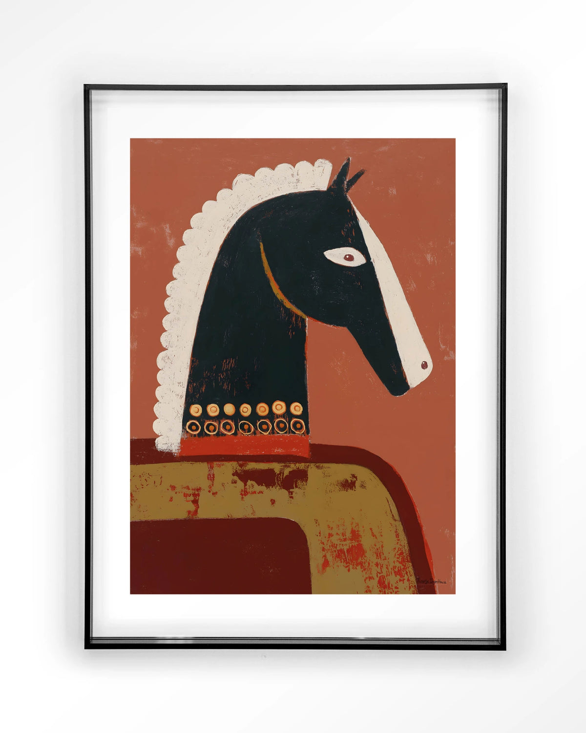 Guardians – paard in terracotta, abstract – Art print – Acryl zwart