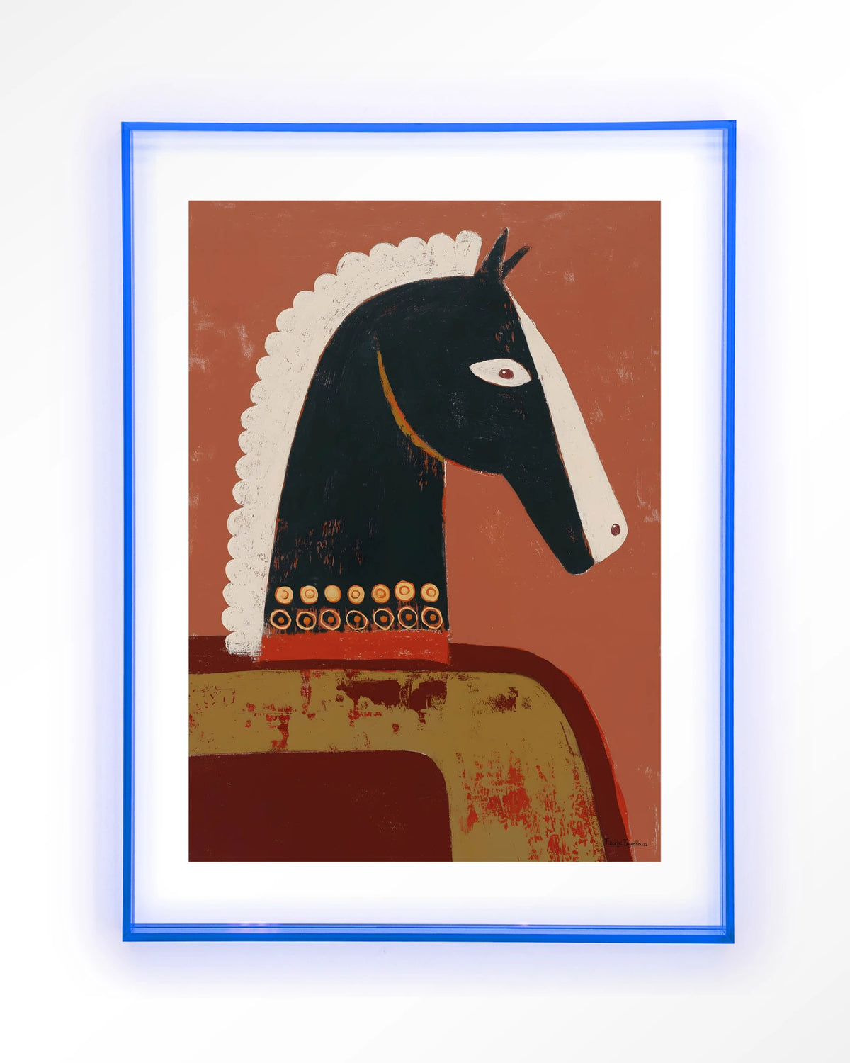 Guardians – paard in terracotta, abstract – Art print – Acryl lichtblauw