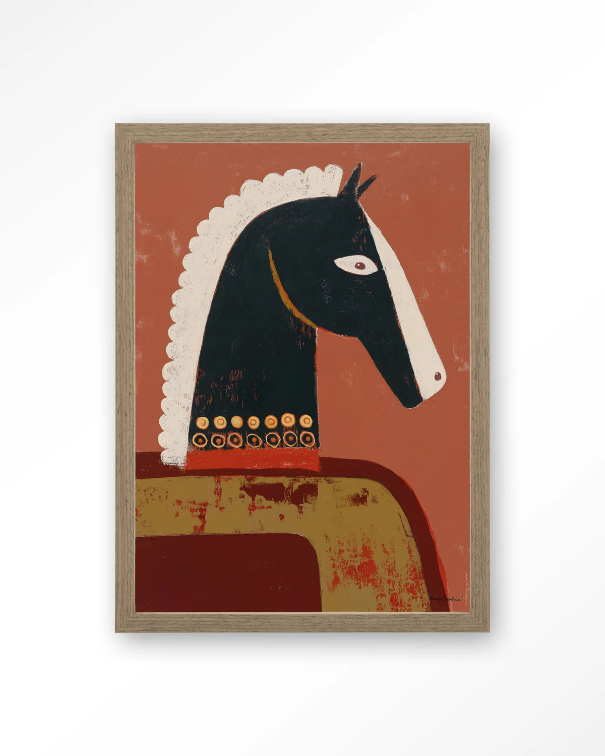 Guardians – paard in terracotta, abstract – Art print – Hout bruin