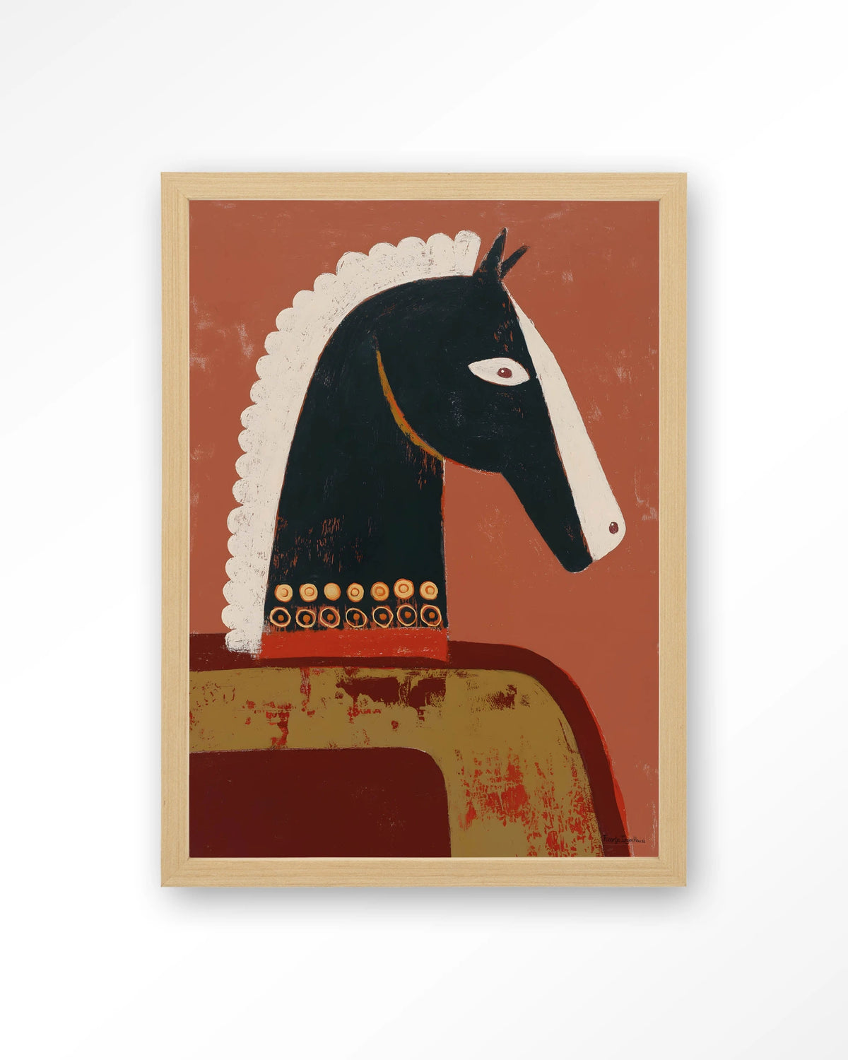 Guardians – paard in terracotta, abstract – Art print – Hout naturel
