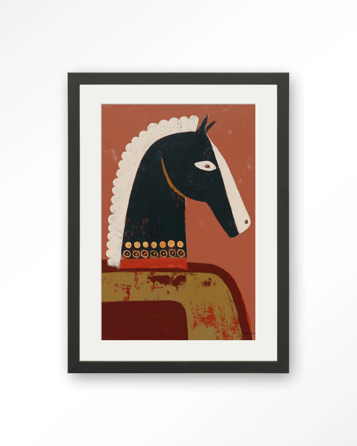 Guardians – paard in terracotta, abstract – Art print – Hout zwart + passe-partout