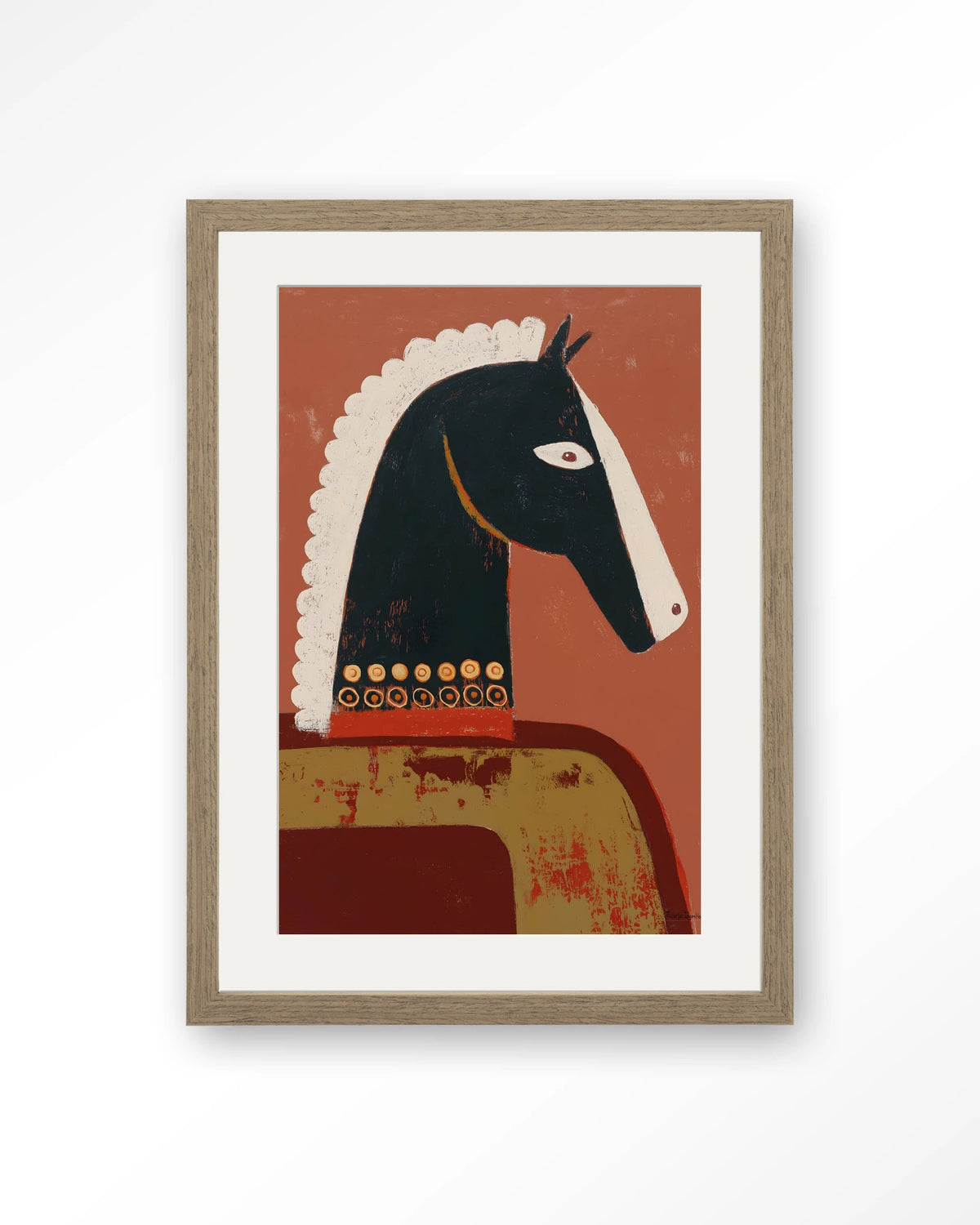 Guardians – paard in terracotta, abstract – Art print – Hout bruin + passe-partout