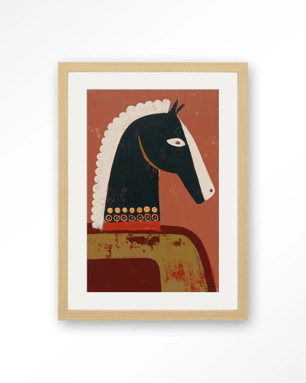 Guardians – paard in terracotta, abstract – Art print – Hout naturel + passe-partout