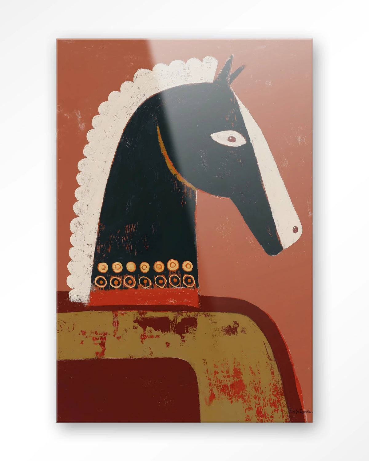 Guardians – paard in terracotta, abstract – Glas – Blinde montage