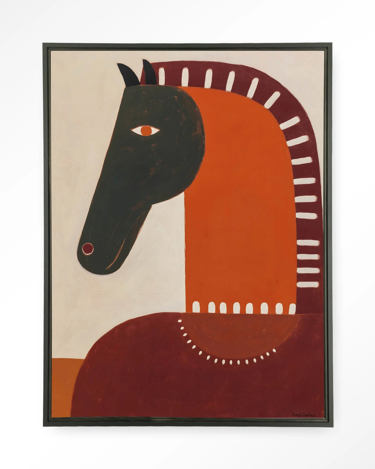 Quiet Guardians – paard in abstracte stijl – Wandkleed – Floating frame – zwart