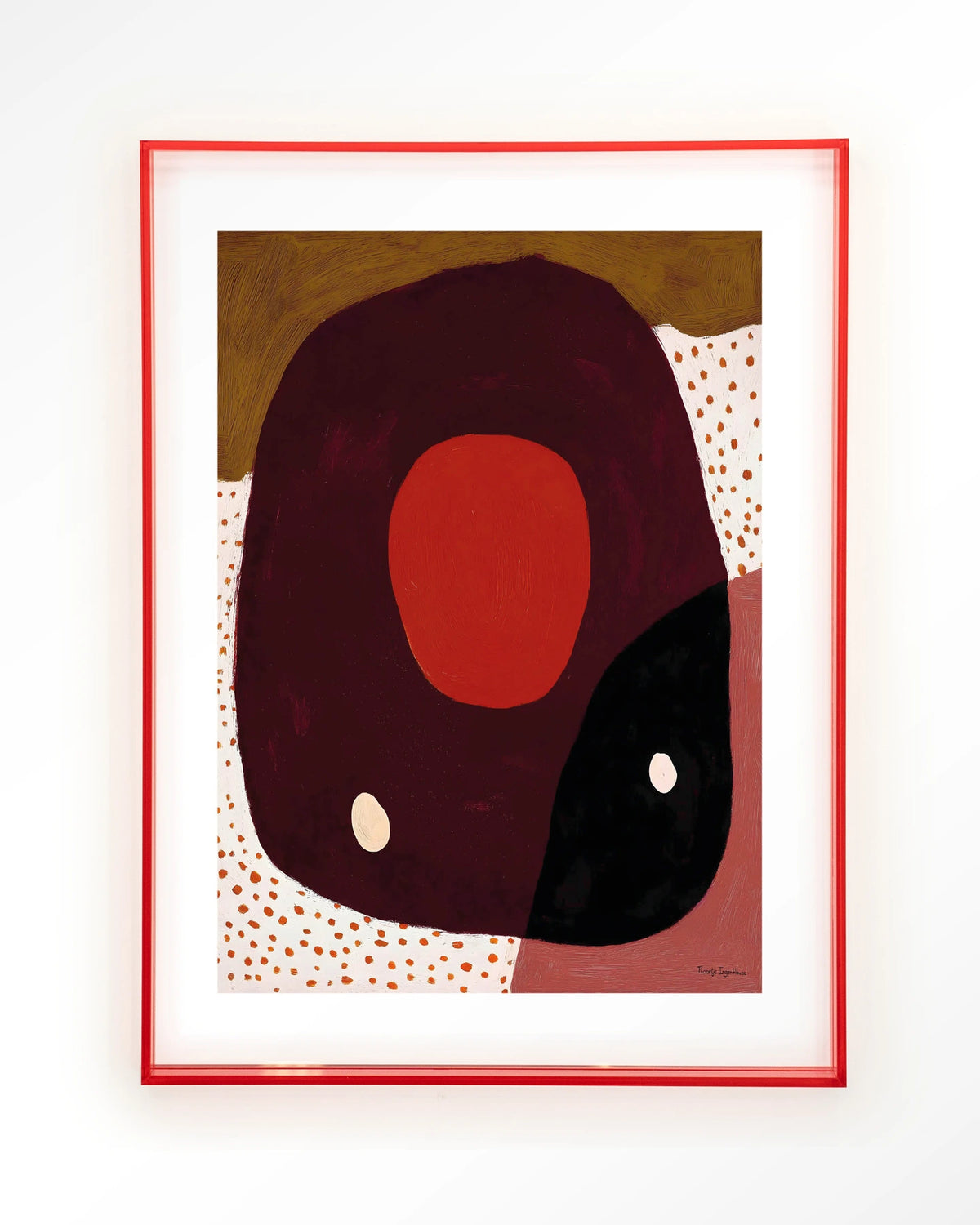 Play – abstract in rood en zwart met stippen – Art print – Acryl roze