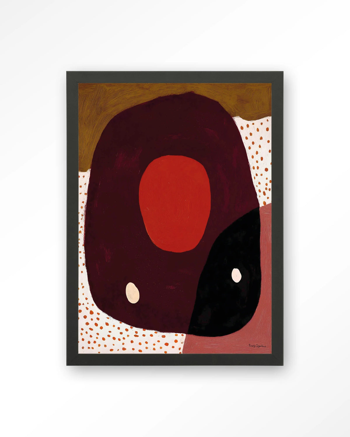 Play – abstract in rood en zwart met stippen – Art print – Hout zwart