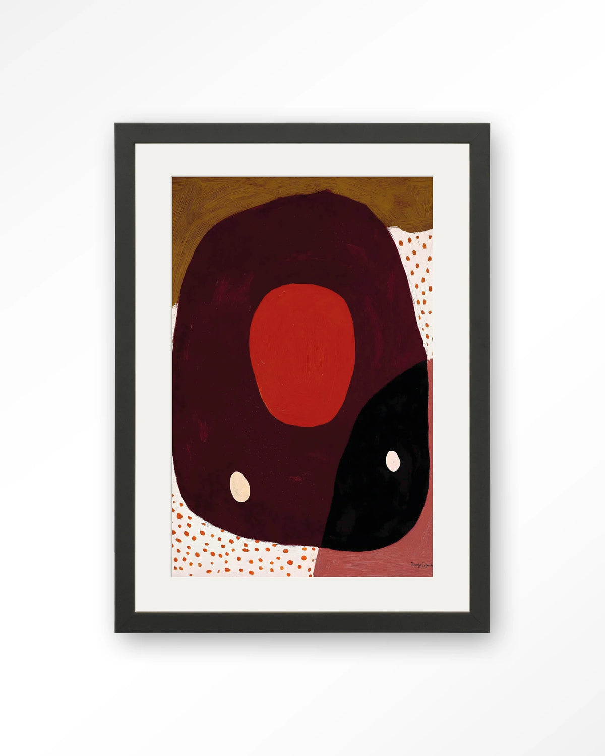 Play – abstract in rood en zwart met stippen – Art print – Hout zwart + passe-partout