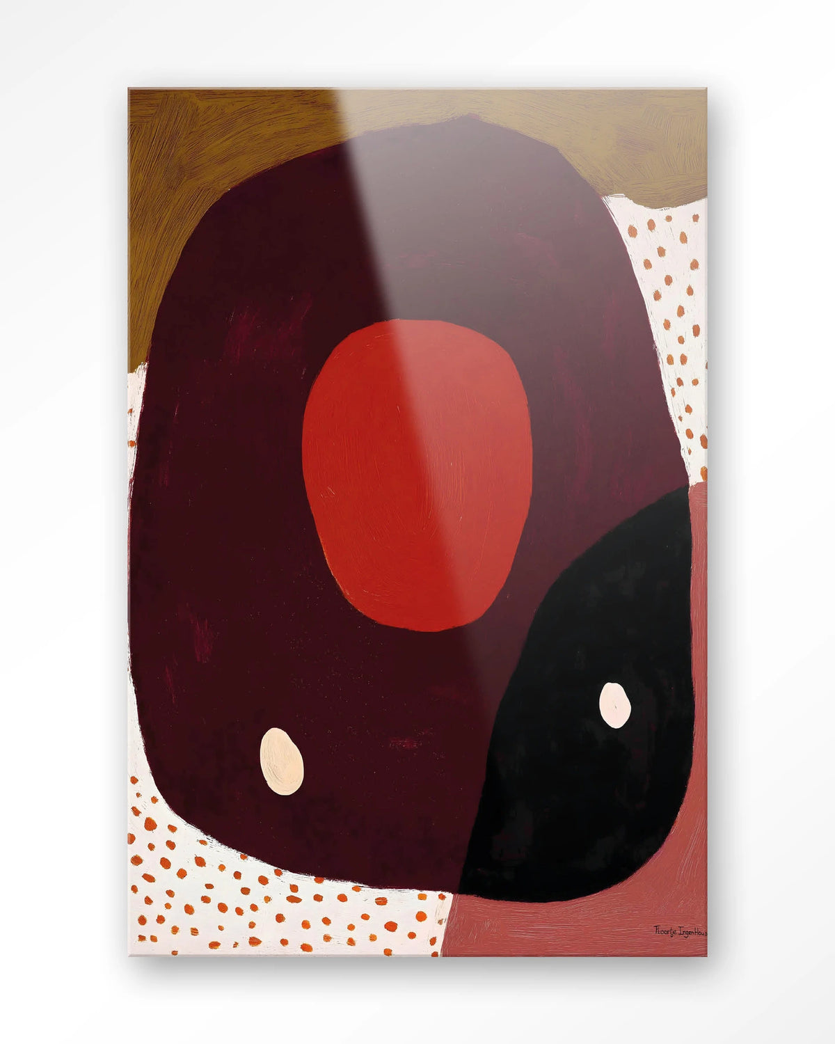 Play – abstract in rood en zwart met stippen – Glas – Blinde montage