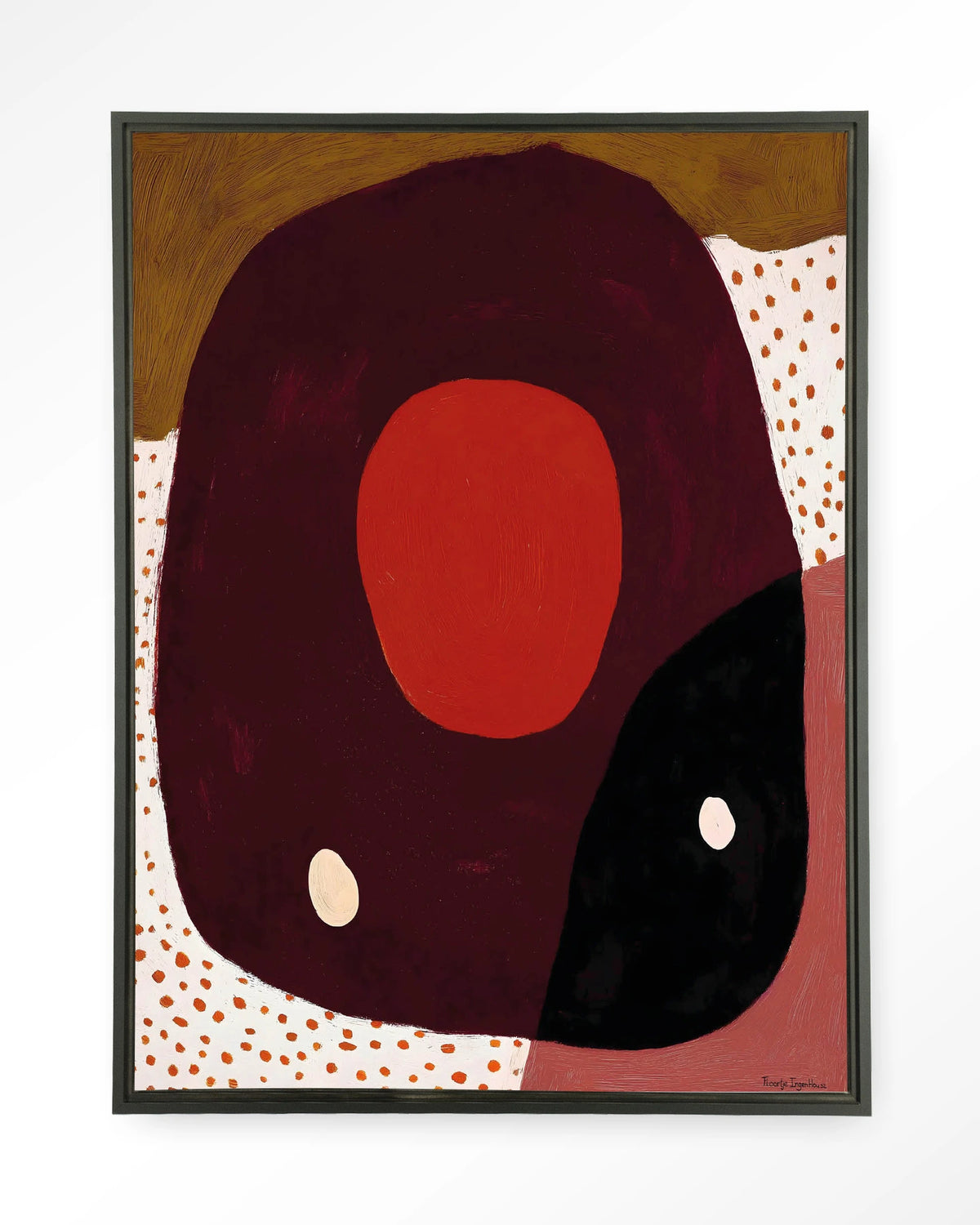 Play – abstract in rood en zwart met stippen – Wandkleed – Floating frame – zwart