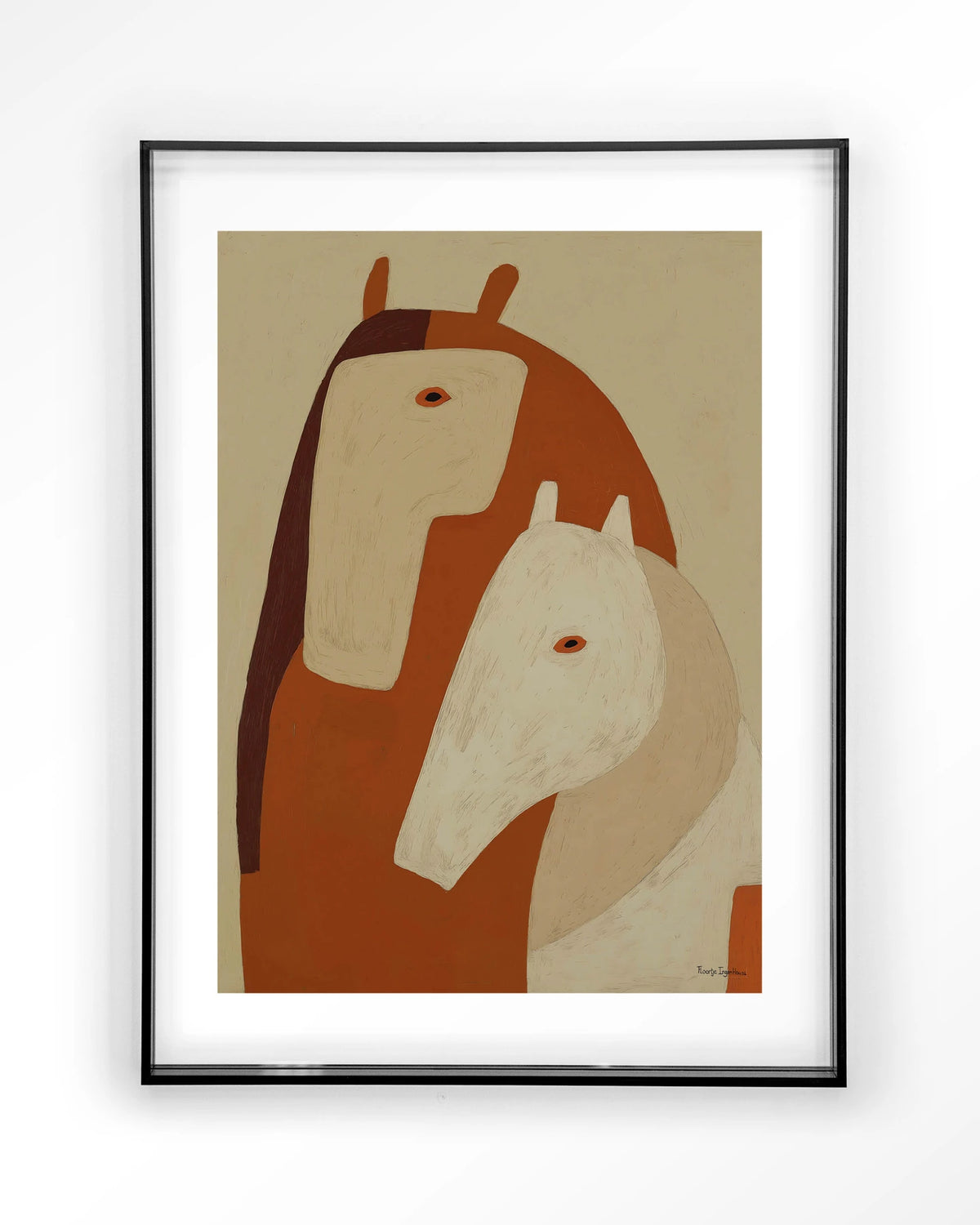 Held By Her – twee paarden in aardetinten – Art print – Acryl zwart