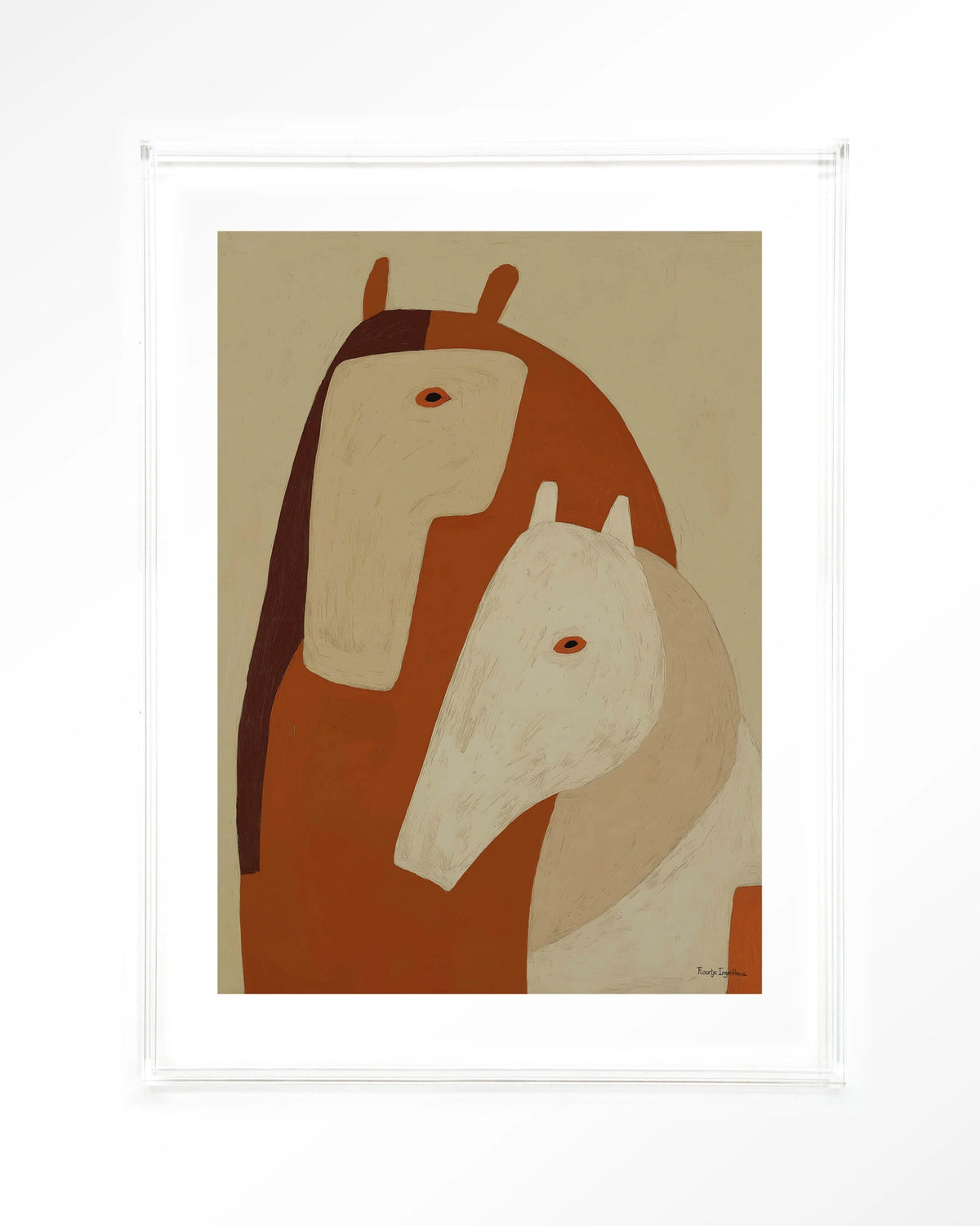 Held By Her – twee paarden in aardetinten – Art print – Acryl doorzichtig