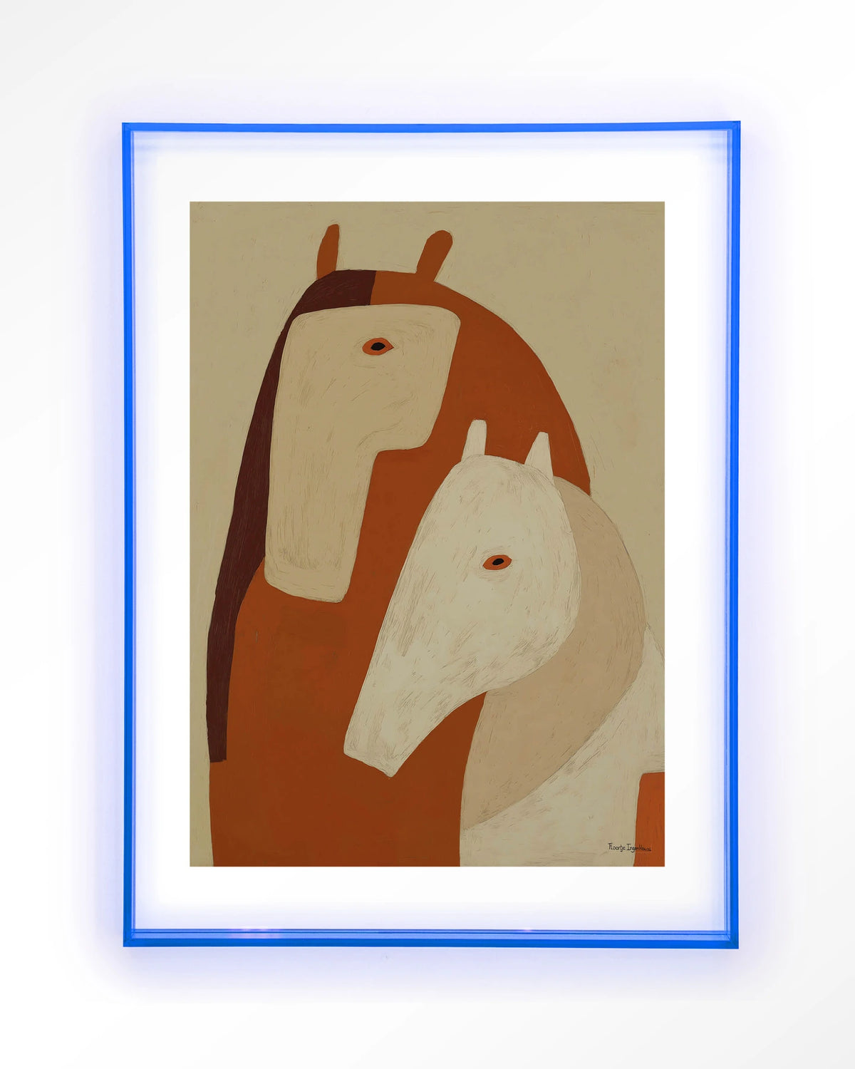 Held By Her – twee paarden in aardetinten – Art print – Acryl lichtblauw