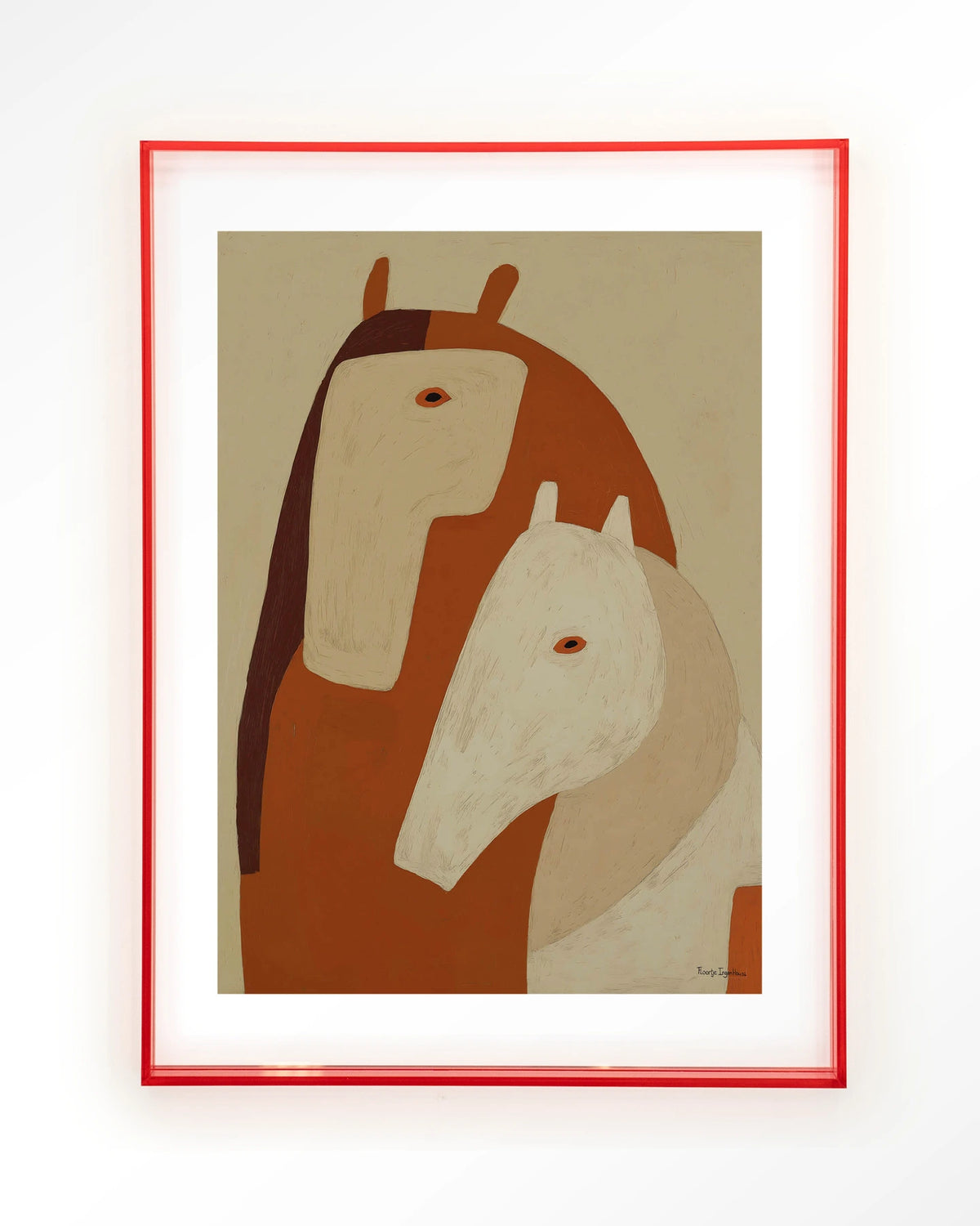 Held By Her – twee paarden in aardetinten – Art print – Acryl roze