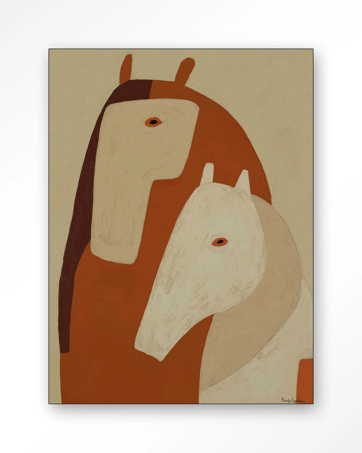 Held By Her – twee paarden in aardetinten – Wandkleed – Frame – zwart