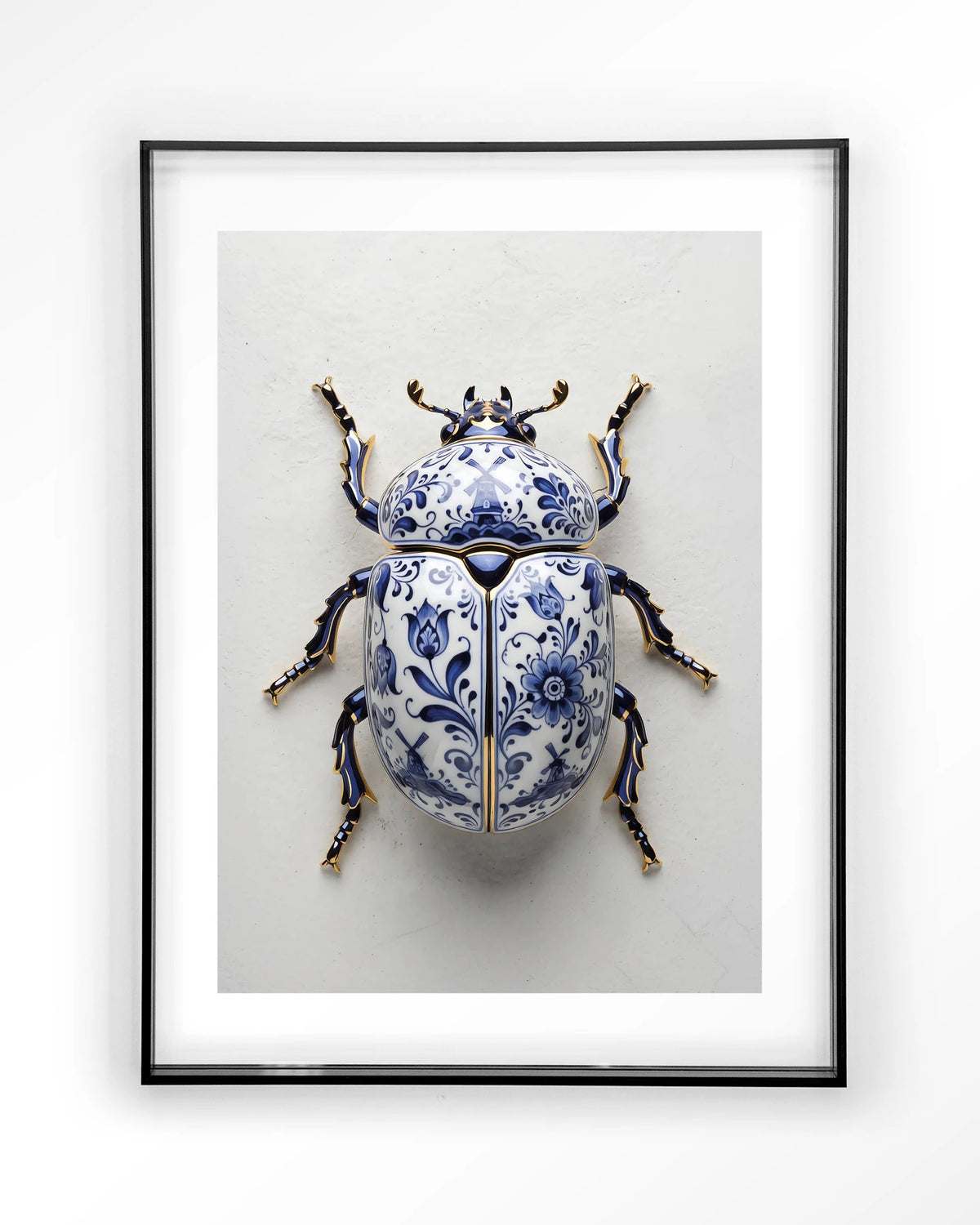 Blue Beatle – kever in Delfts blauw – Art print – Acryl zwart