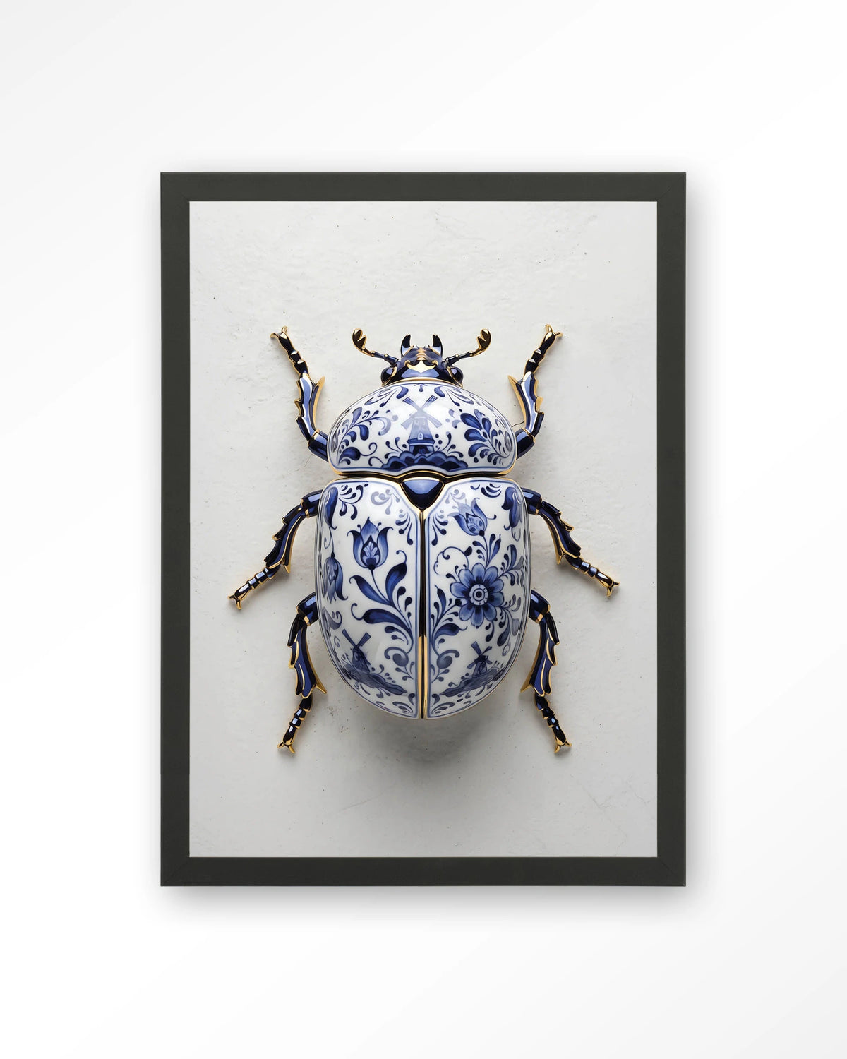 Blue Beatle – kever in Delfts blauw – Art print – Hout zwart