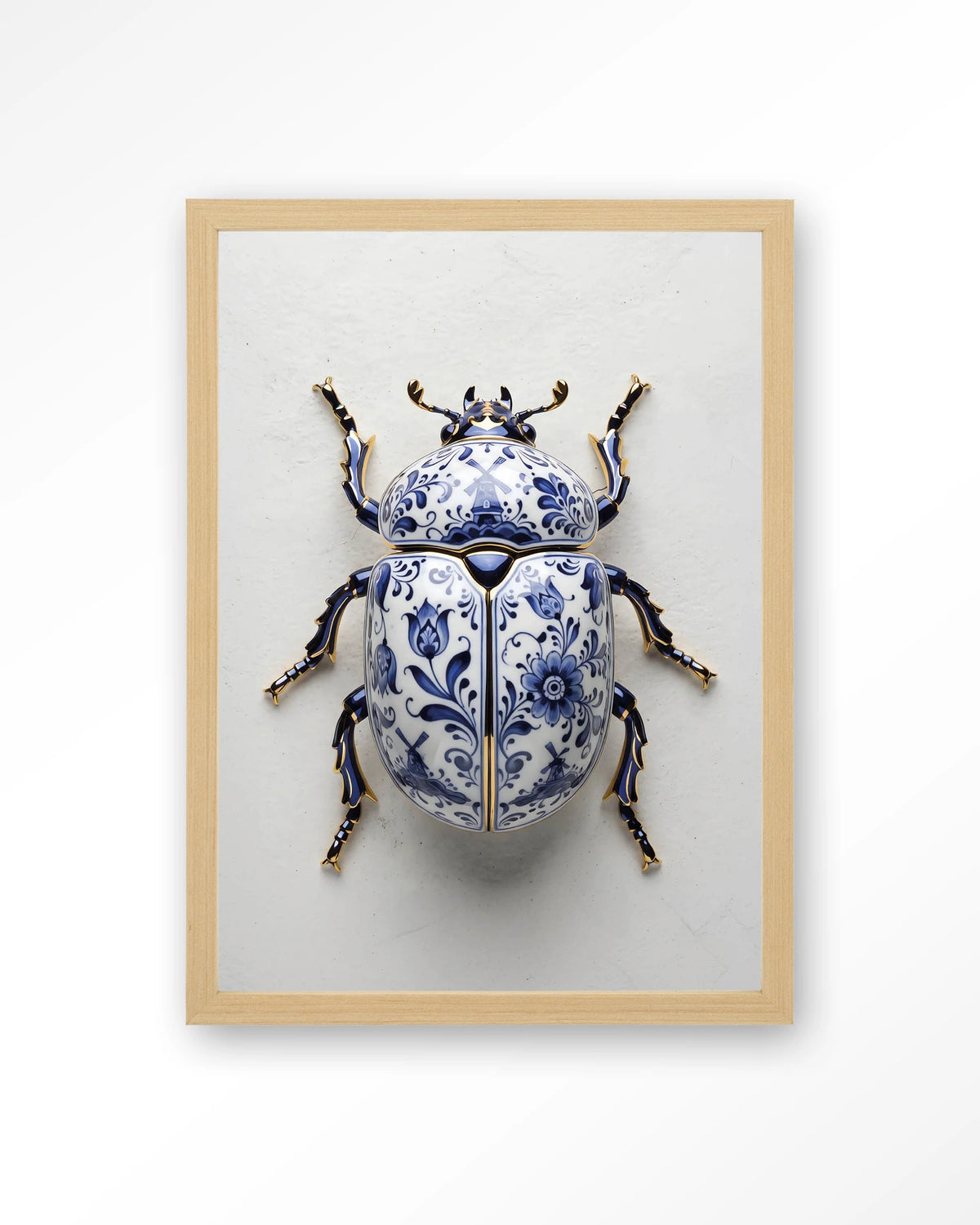Blue Beatle – kever in Delfts blauw – Art print – Hout naturel