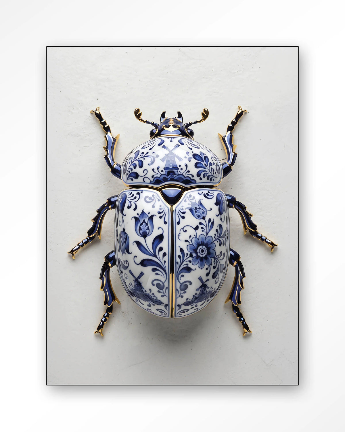 Blue Beatle – kever in Delfts blauw – Wandkleed – Frame – zwart