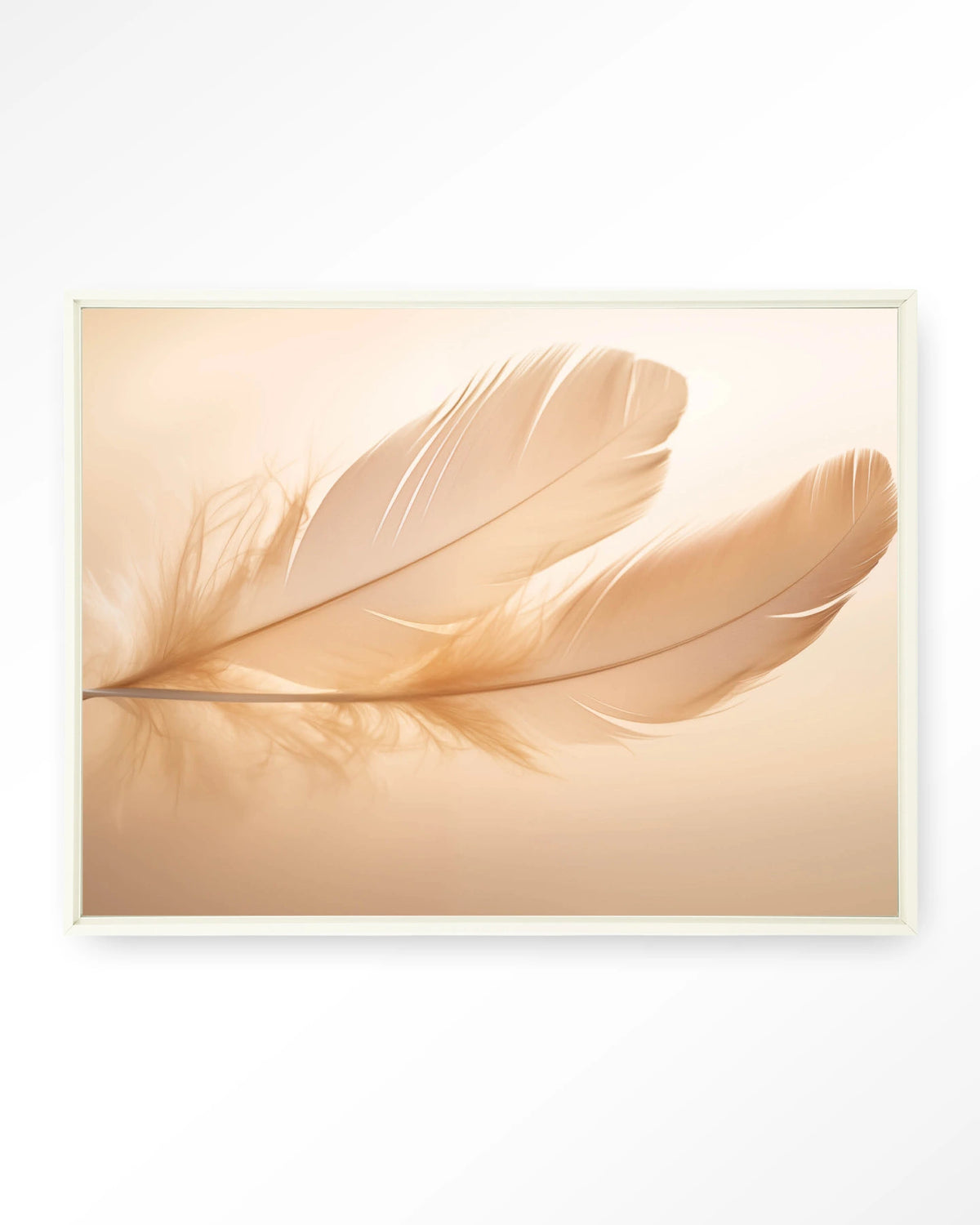Light Feather – veer in zachte tinten – Wandkleed – Floating frame – wit