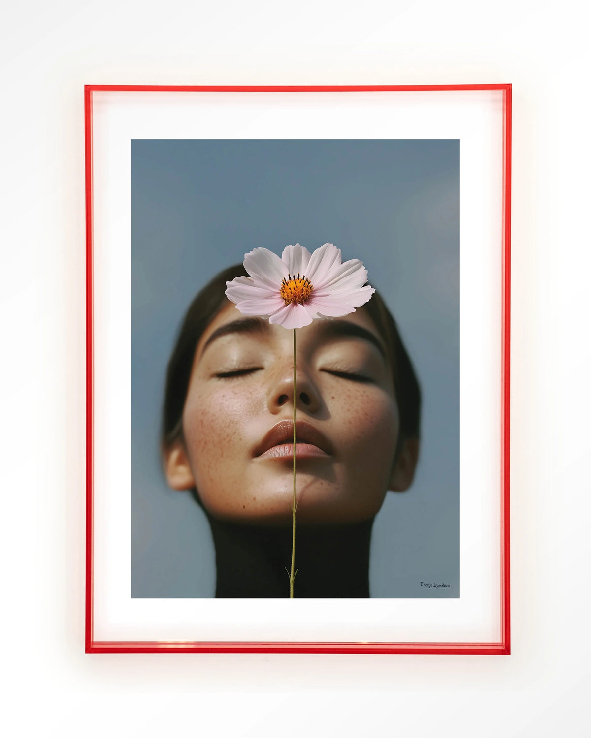 Cosmos – vrouw met roze cosmosbloem – Art print – Acryl roze