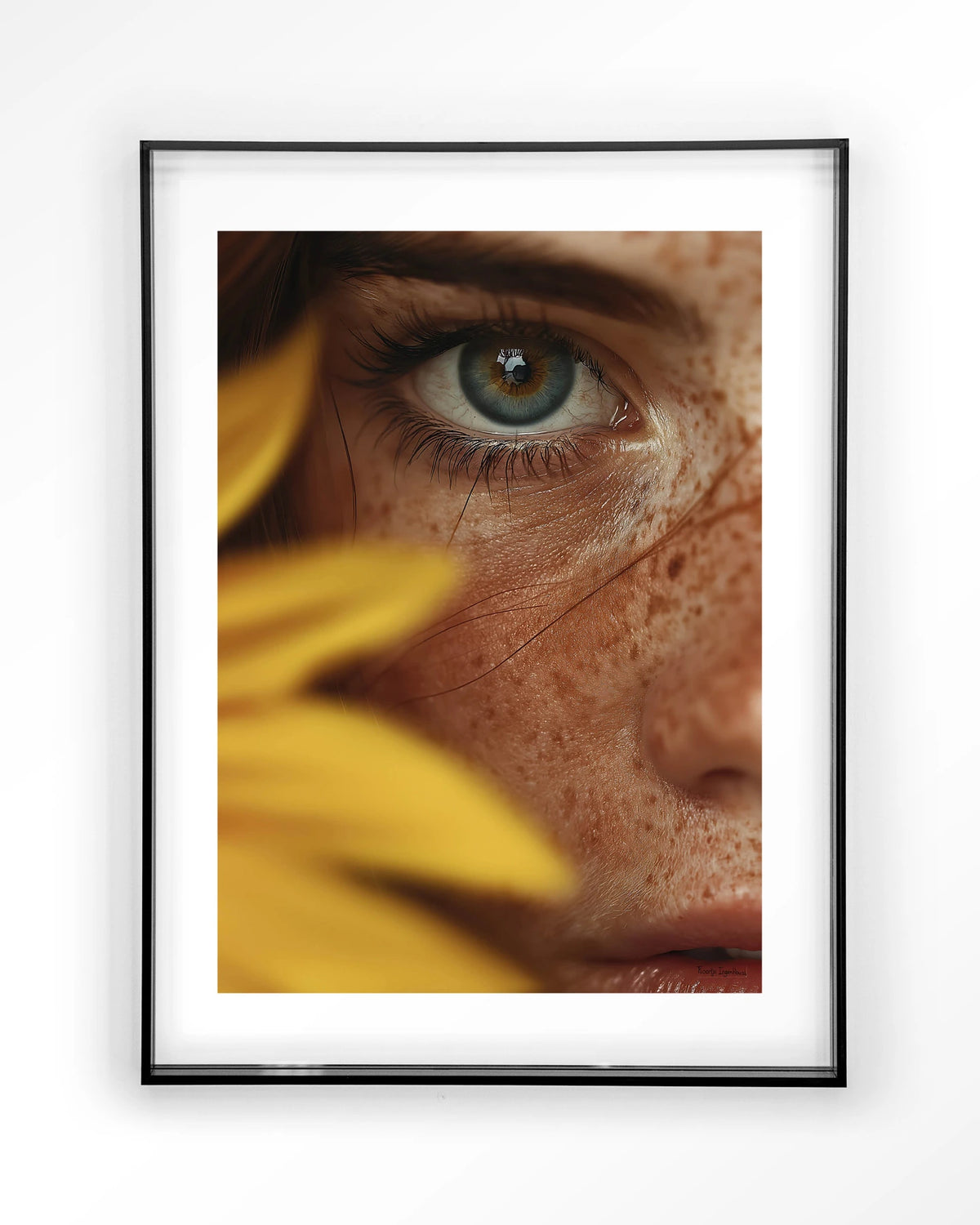 Sunflower – oog met zonnebloem close-up – Art print – Acryl zwart