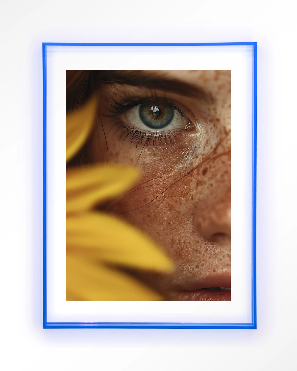Sunflower – oog met zonnebloem close-up – Art print – Acryl lichtblauw