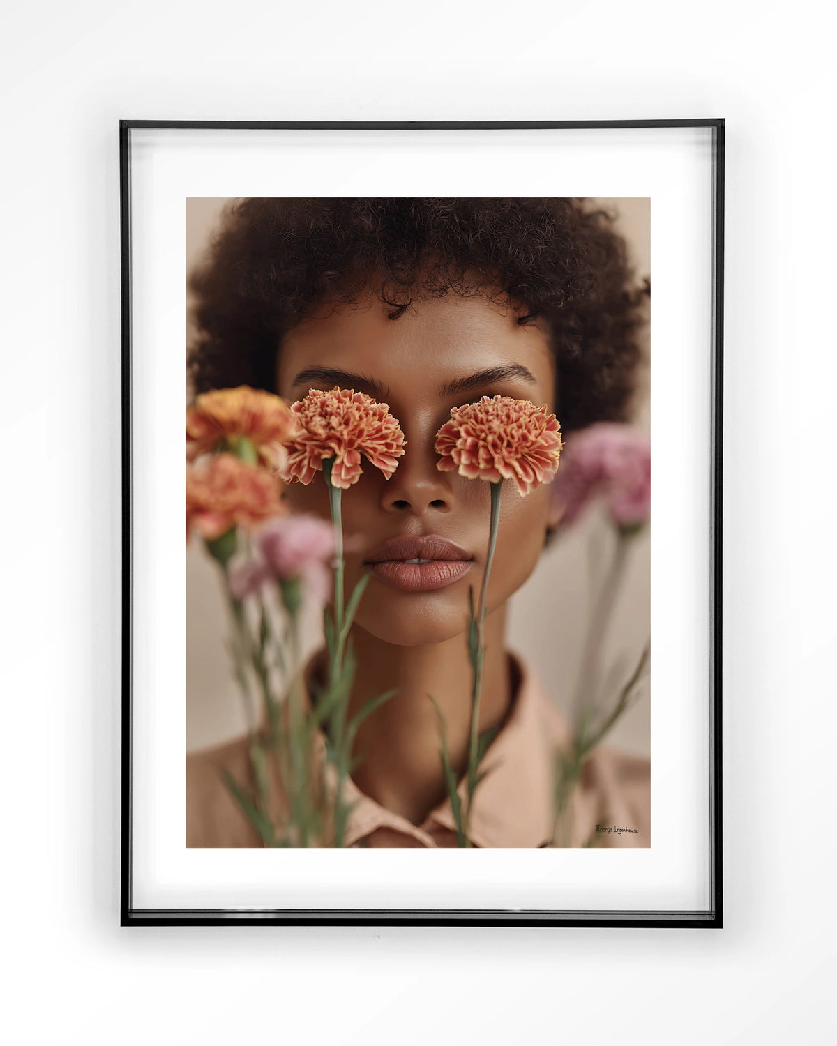 Carnation – portret met anjers – Art print – Acryl zwart