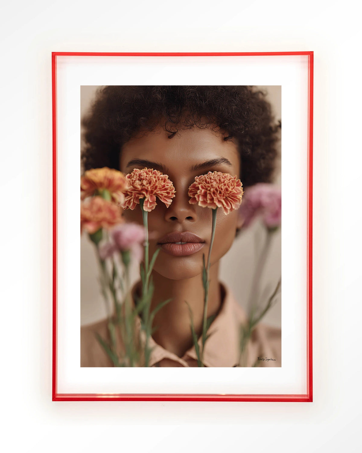 Carnation – portret met anjers – Art print – Acryl roze