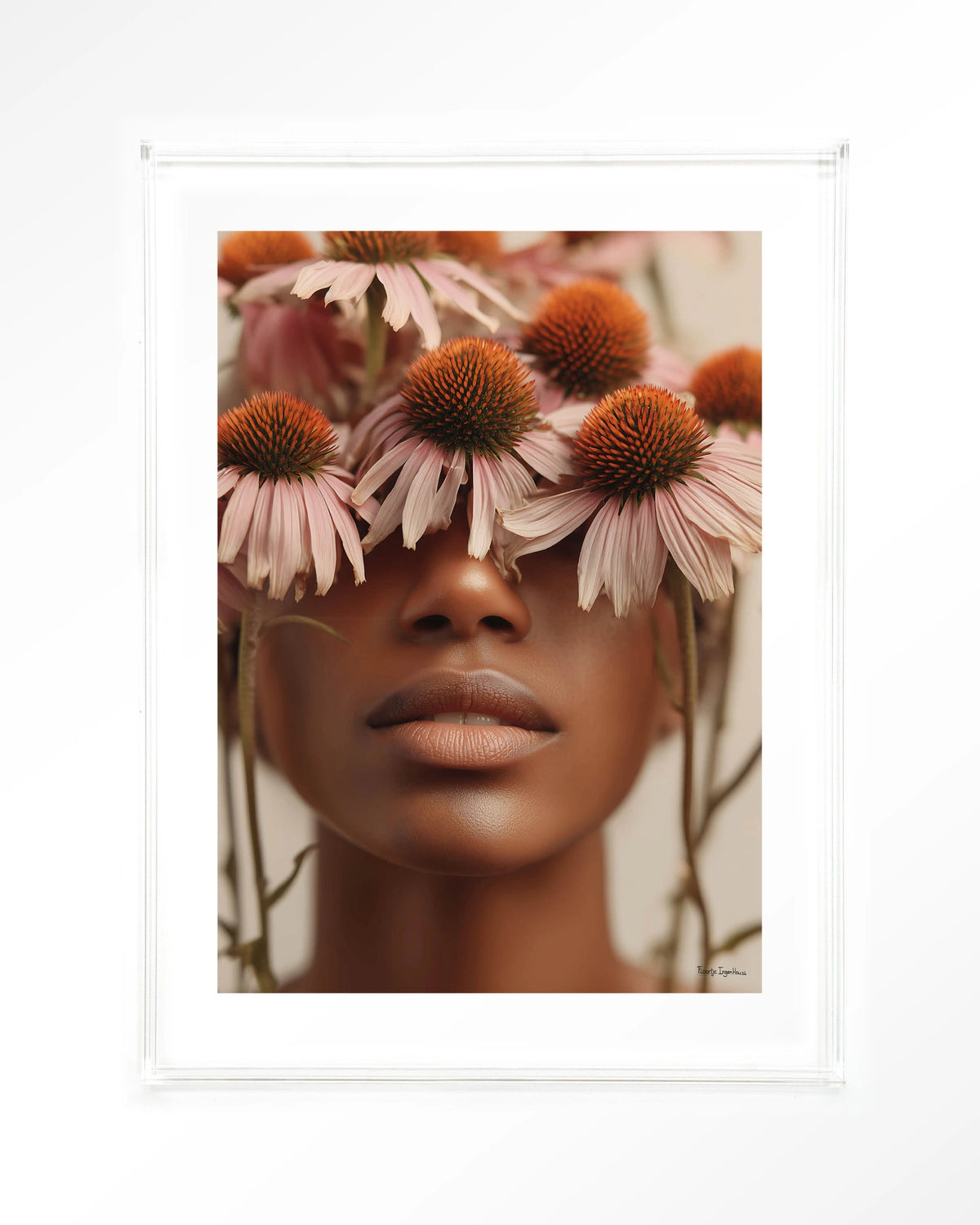 Coneflower – vrouw met bloemen voor ogen – Art print – Acryl doorzichtig