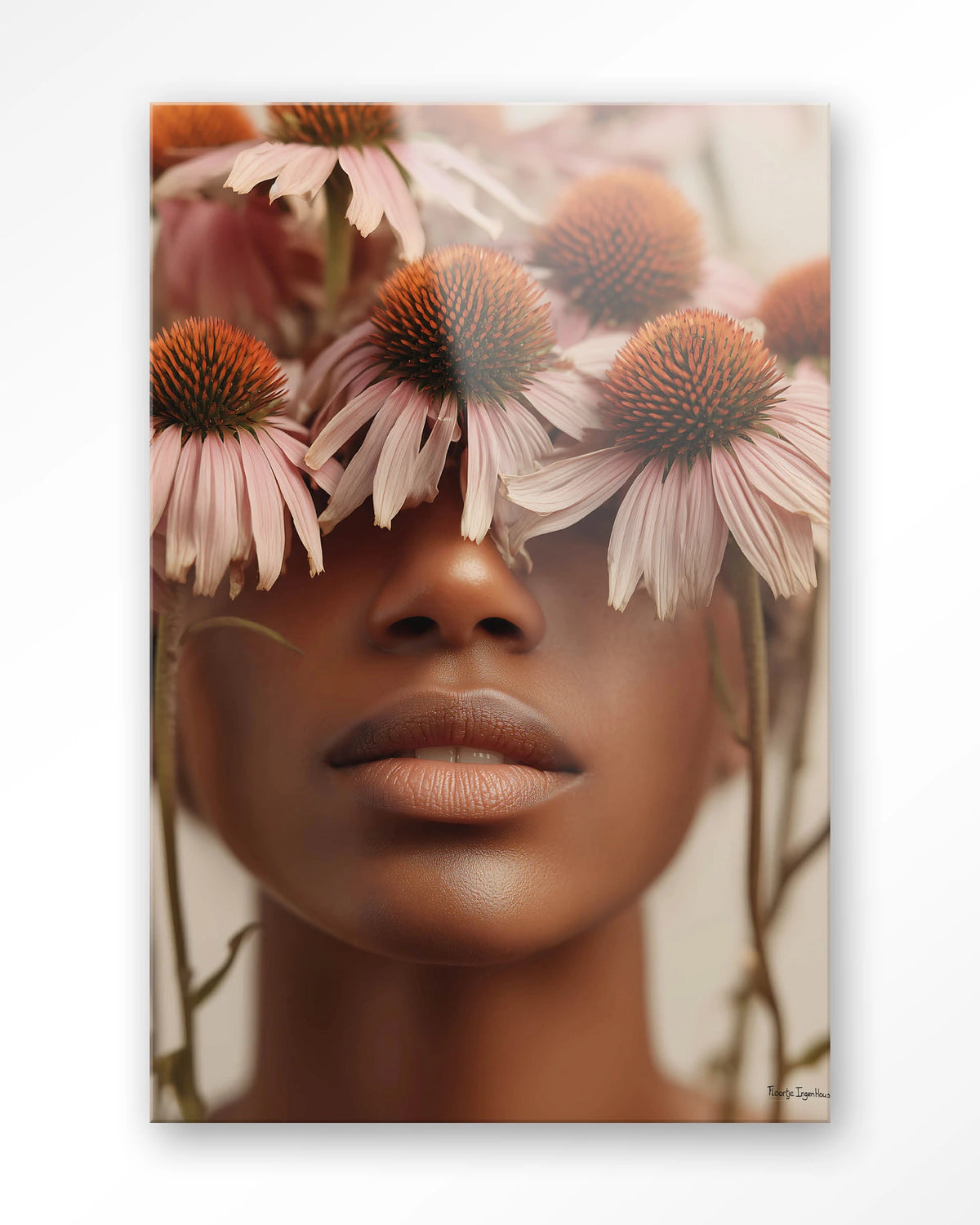 Coneflower – vrouw met bloemen voor ogen – Glas – Blinde montage