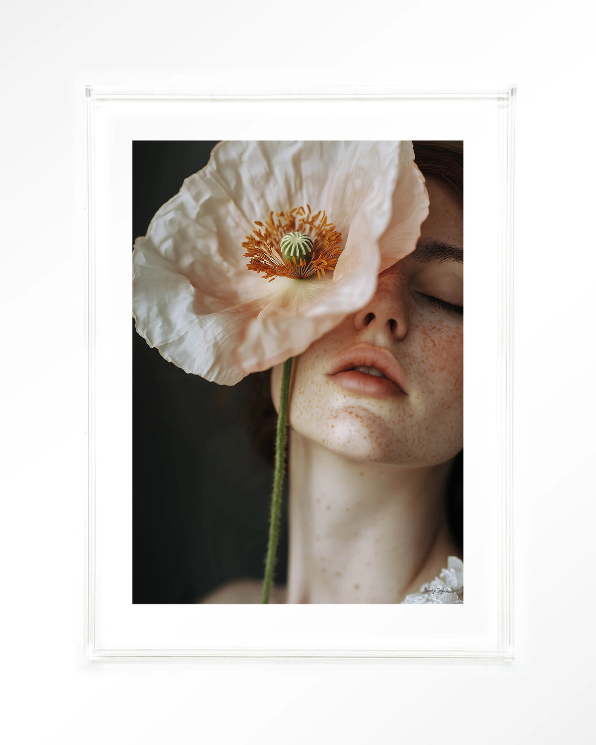 Poppy Flower – vrouw met klaproos – Art print – Acryl doorzichtig