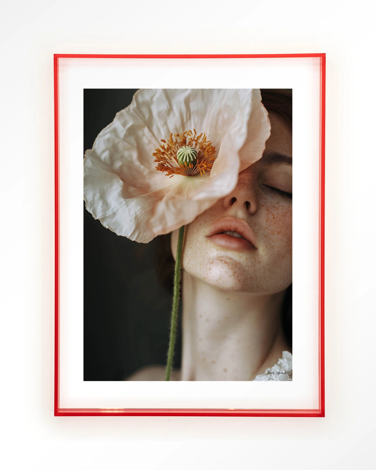 Poppy Flower – vrouw met klaproos – Art print – Acryl roze
