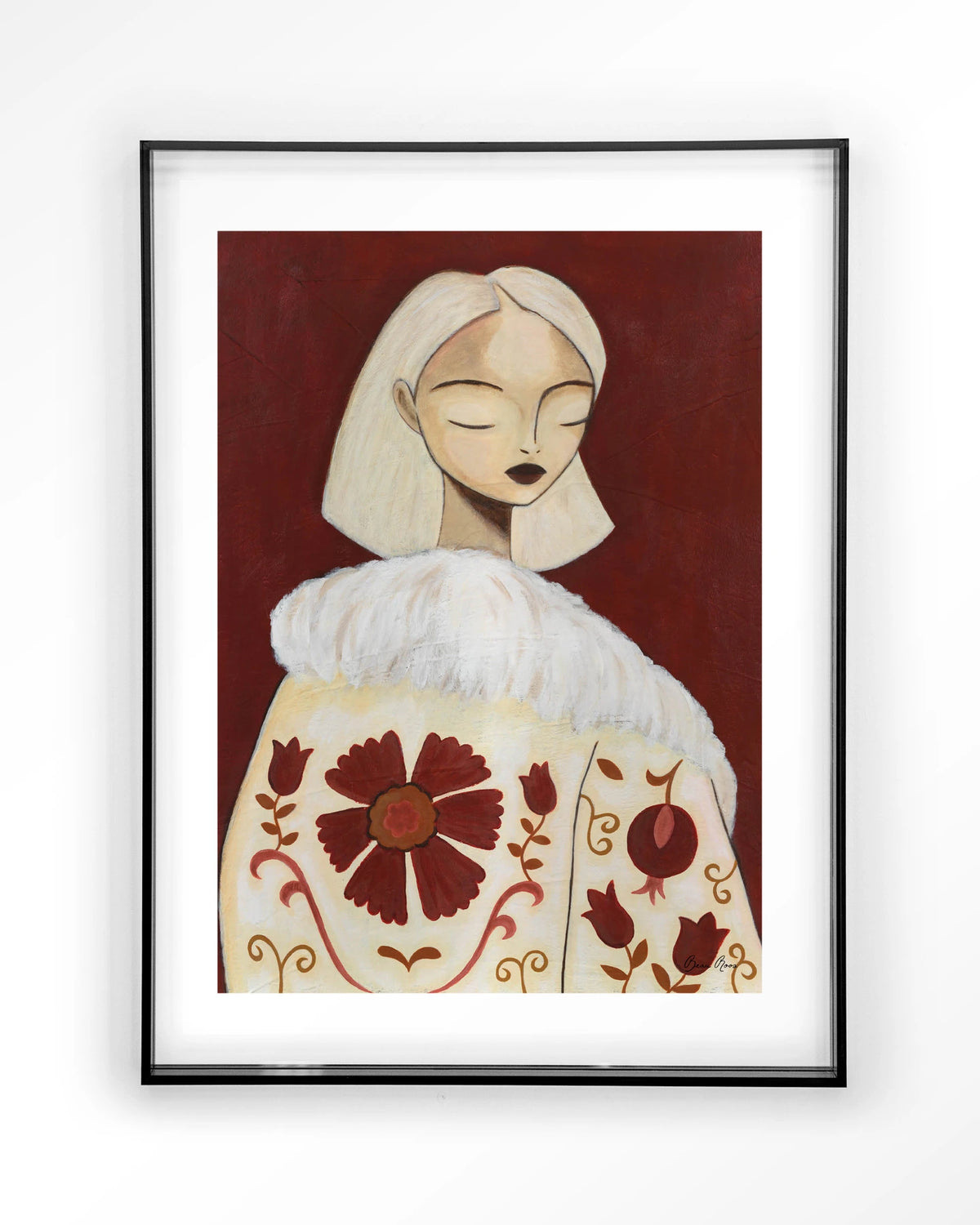 Details Of Life – portret van vrouw met bontkraag – Art print – Acryl zwart