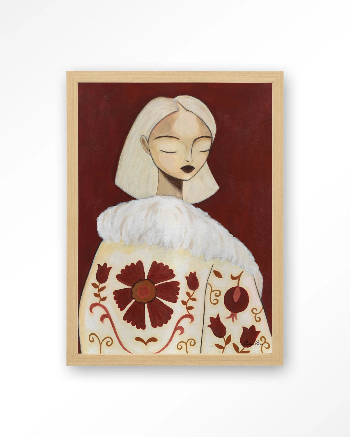 Details Of Life – portret van vrouw met bontkraag – Art print – Hout naturel