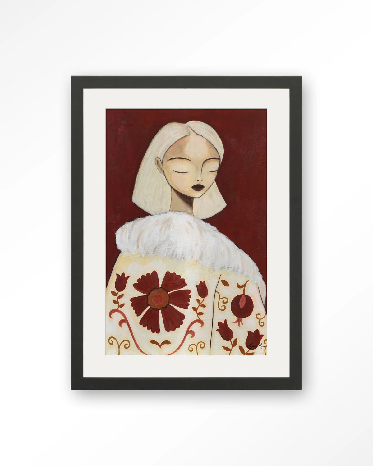Details Of Life – portret van vrouw met bontkraag – Art print – Hout zwart + passe-partout