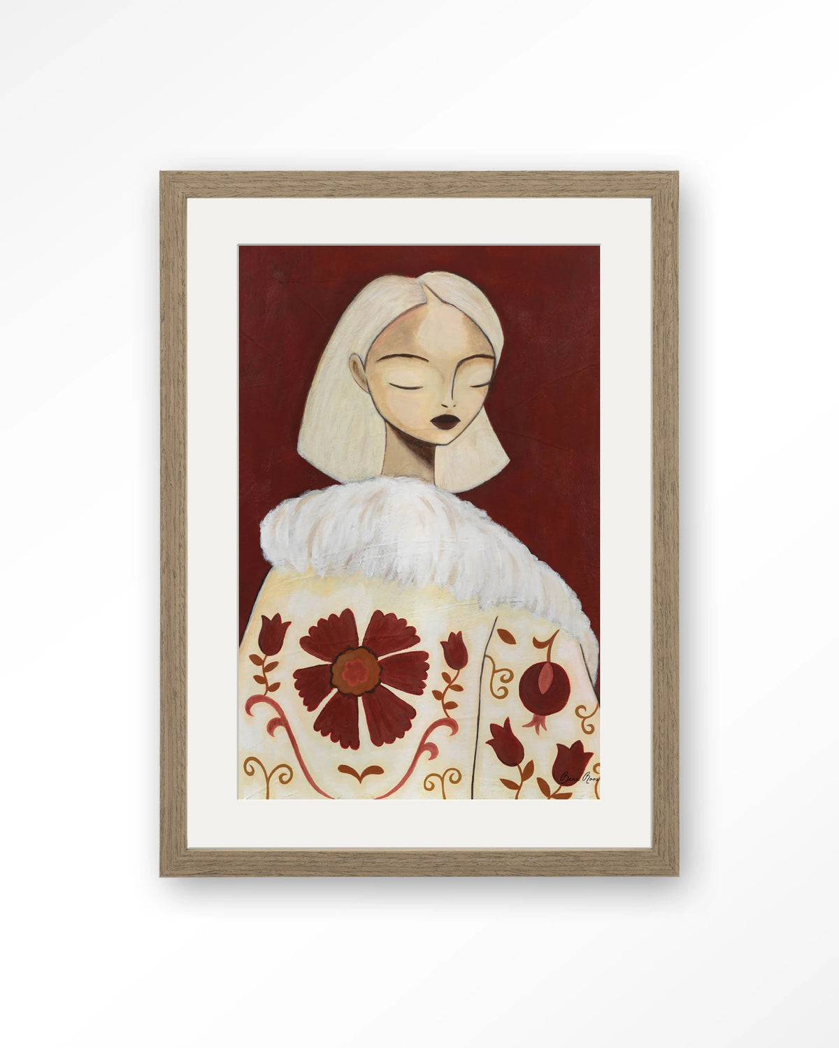 Details Of Life – portret van vrouw met bontkraag – Art print – Hout bruin + passe-partout