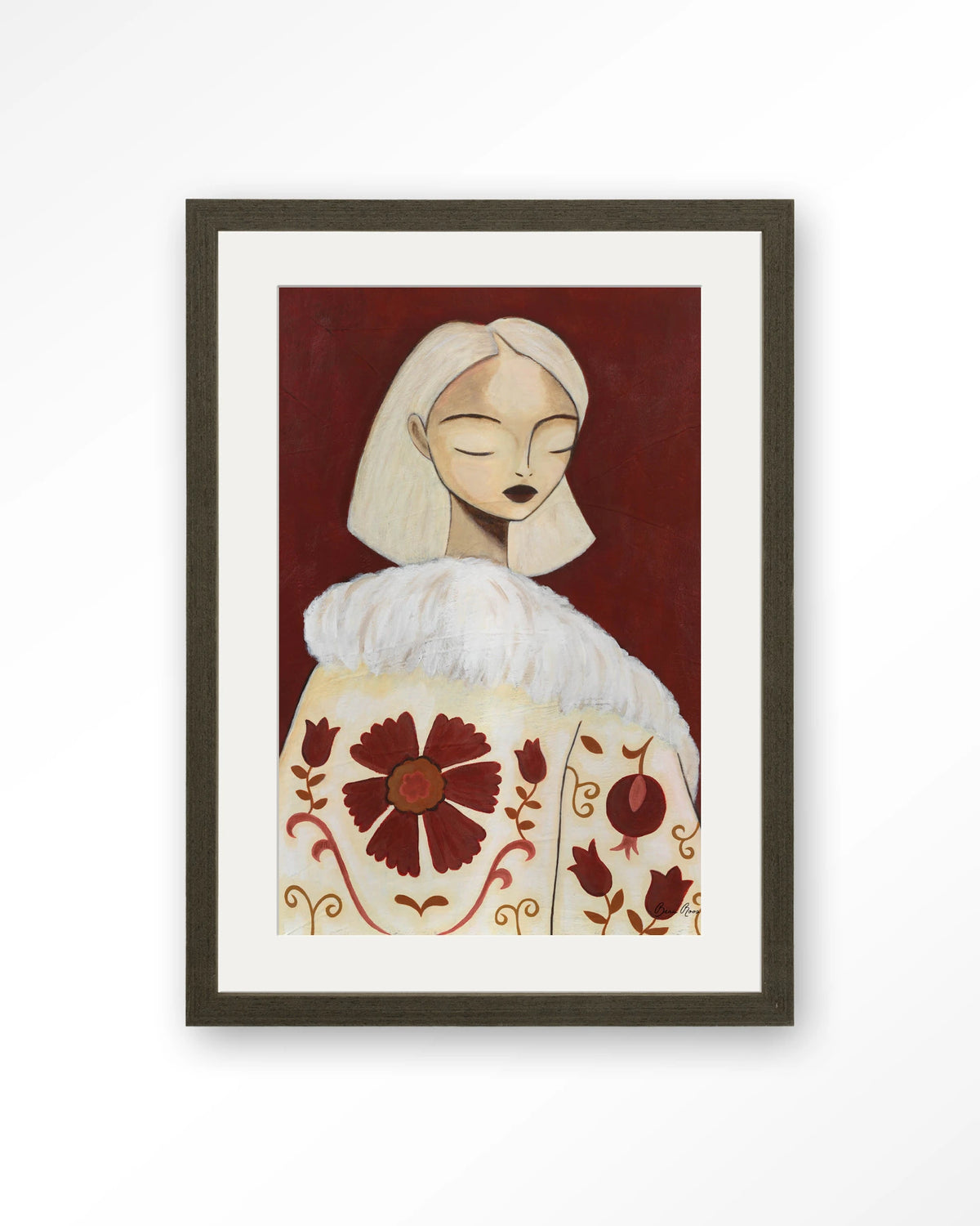 Details Of Life – portret van vrouw met bontkraag – Art print – Hout donkerbruin + passe-partout