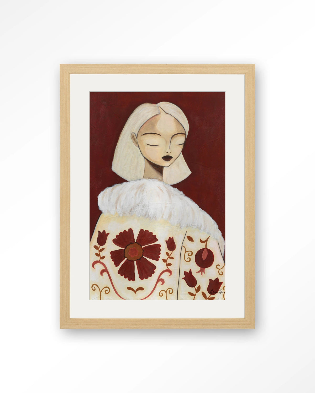 Details Of Life – portret van vrouw met bontkraag – Art print – Hout naturel + passe-partout