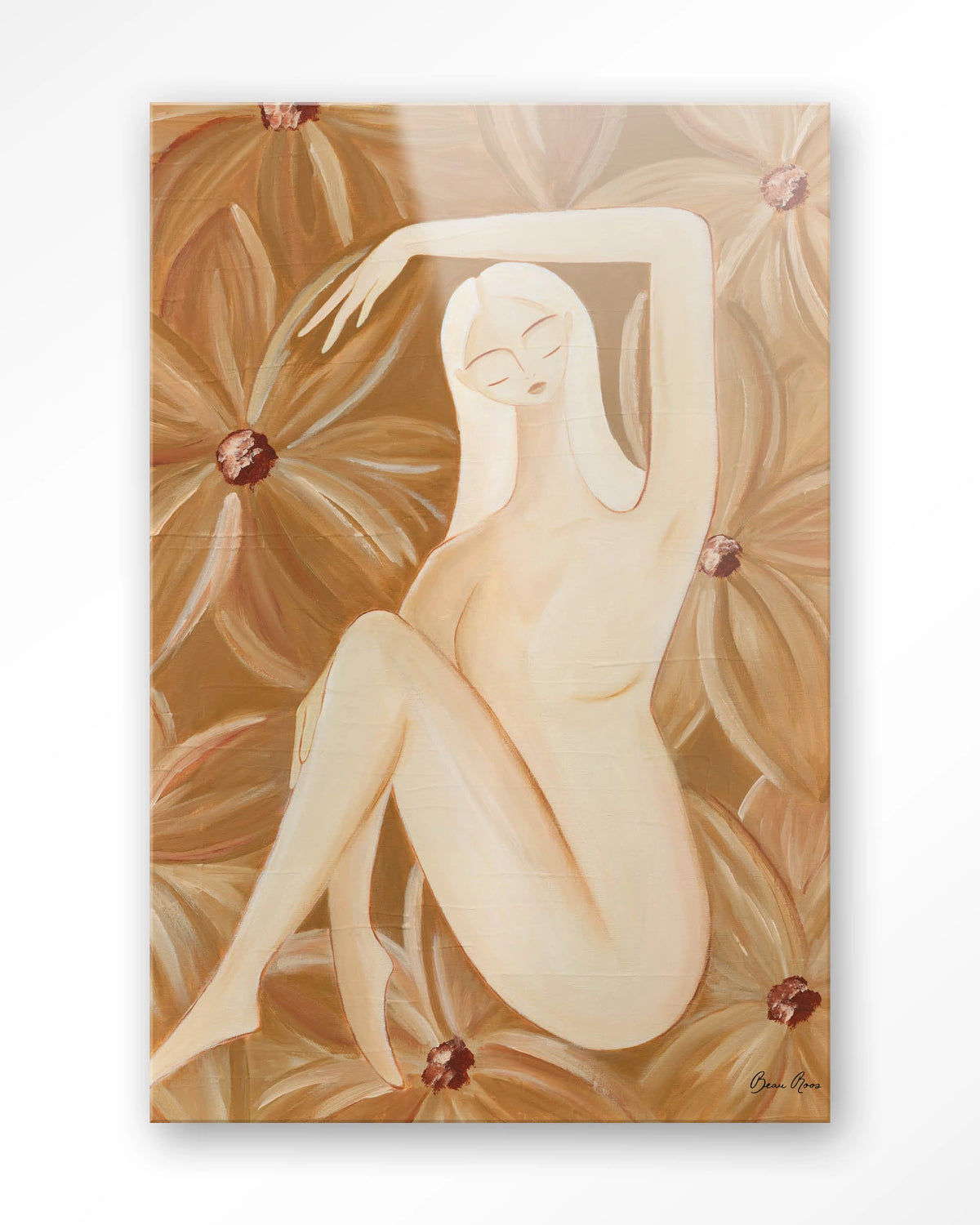 Freely Blooming – vrouw in bruine bloemen – Glas – Blinde montage
