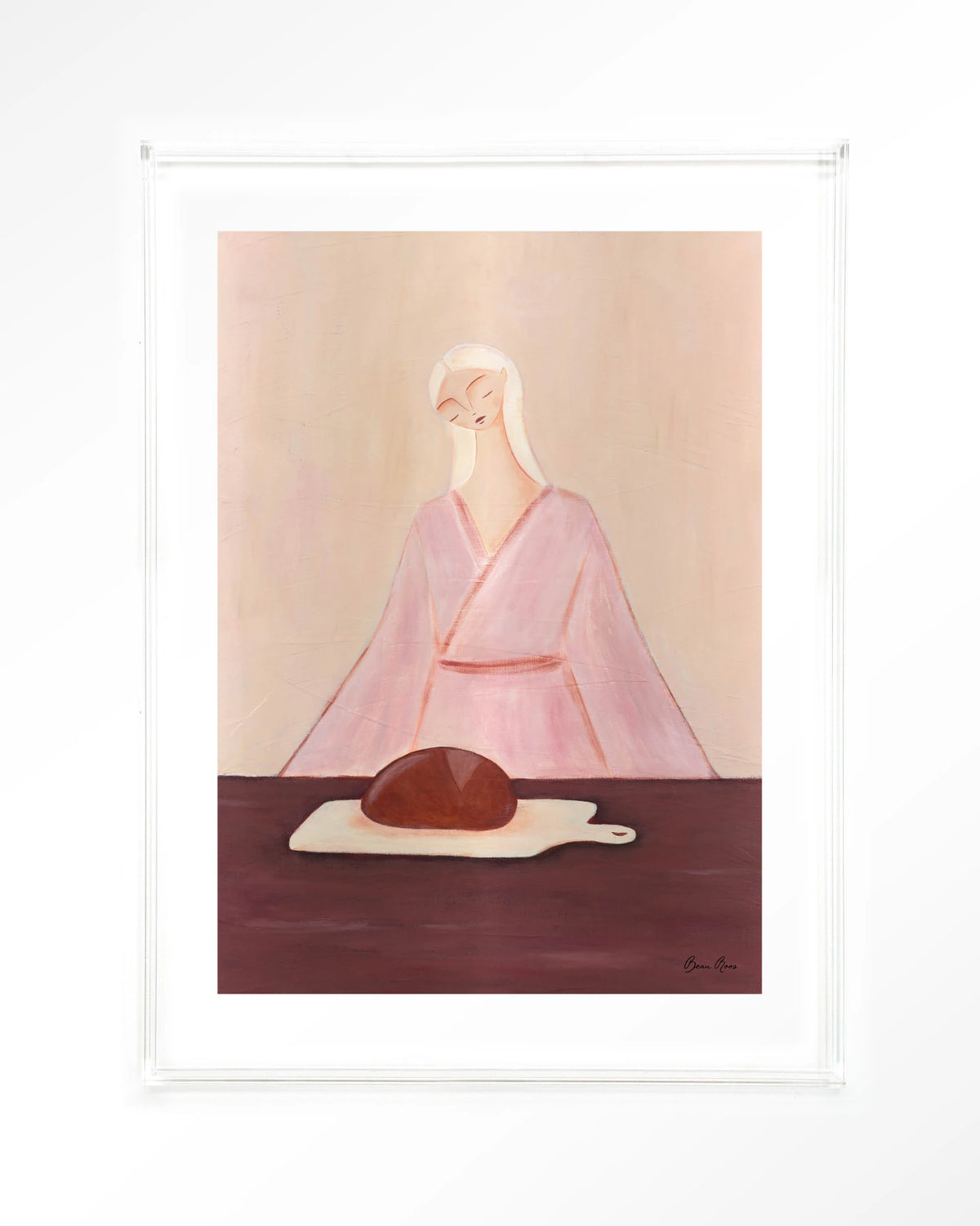 Homemade Sourdough – vrouw met brood in roze – Art print – Acryl doorzichtig